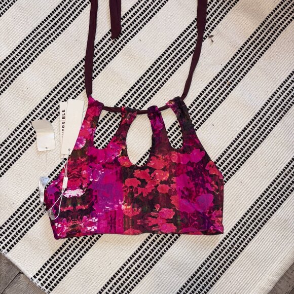 Elizabeth Jane SZ SMALL Women's Reversible Flor 3 Keyhole Crop Bikini Top - Picture 3 of 5